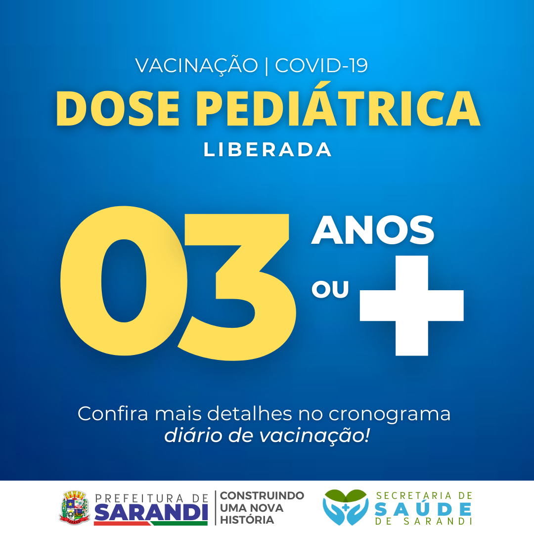 Vacina contra Covid-19 liberada para crianças de 03 anos ou mais